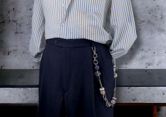 The Ball & Hoop Wallet Chain - 15" Blue, White & Silver