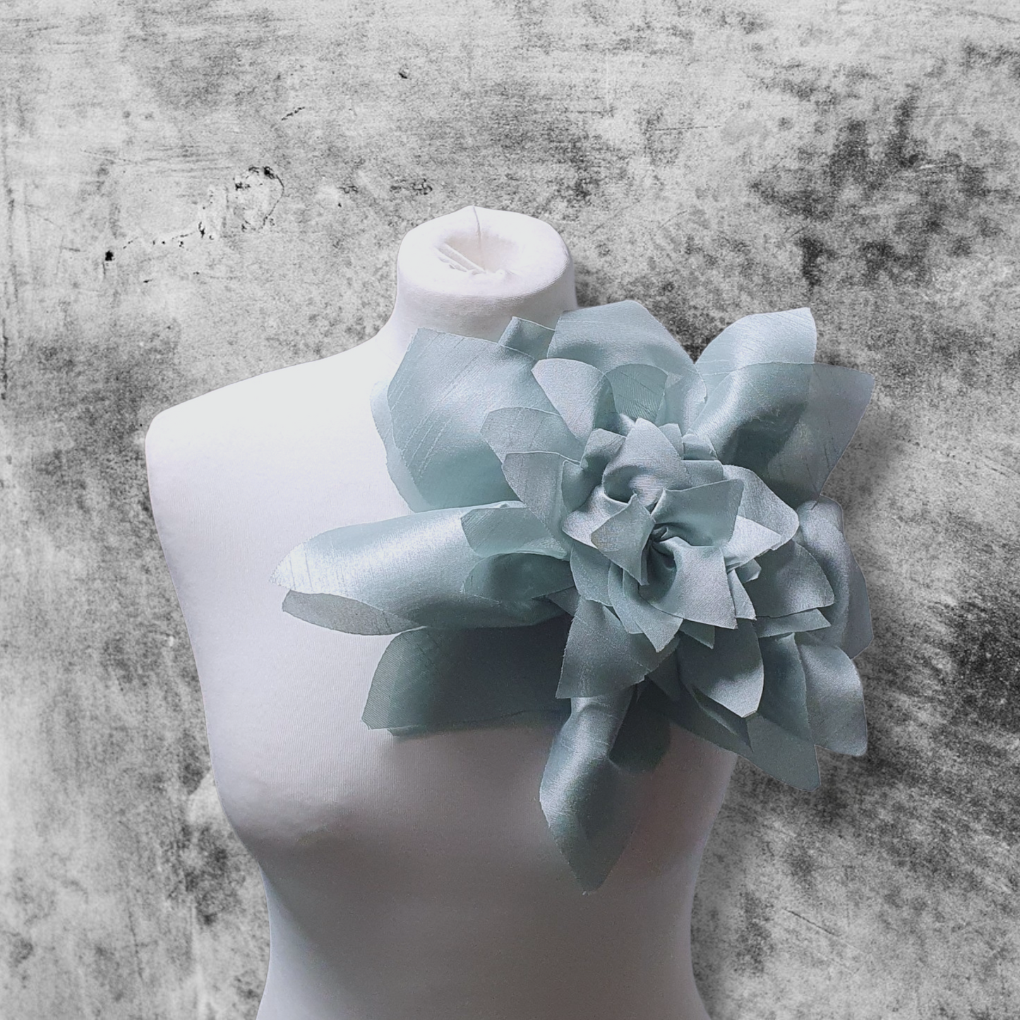 13" Blue Flower Corsage, Handmade Recycled Material, Pin Back Brooch Fastener