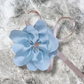 9" Flower Corsage Handmade Recycled Material, Ribbon Tie, Gold &  Baby Blue