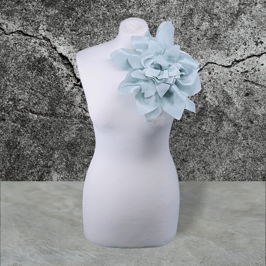 13" Blue Flower Corsage, Handmade Recycled Material, Pin Back Brooch Fastener
