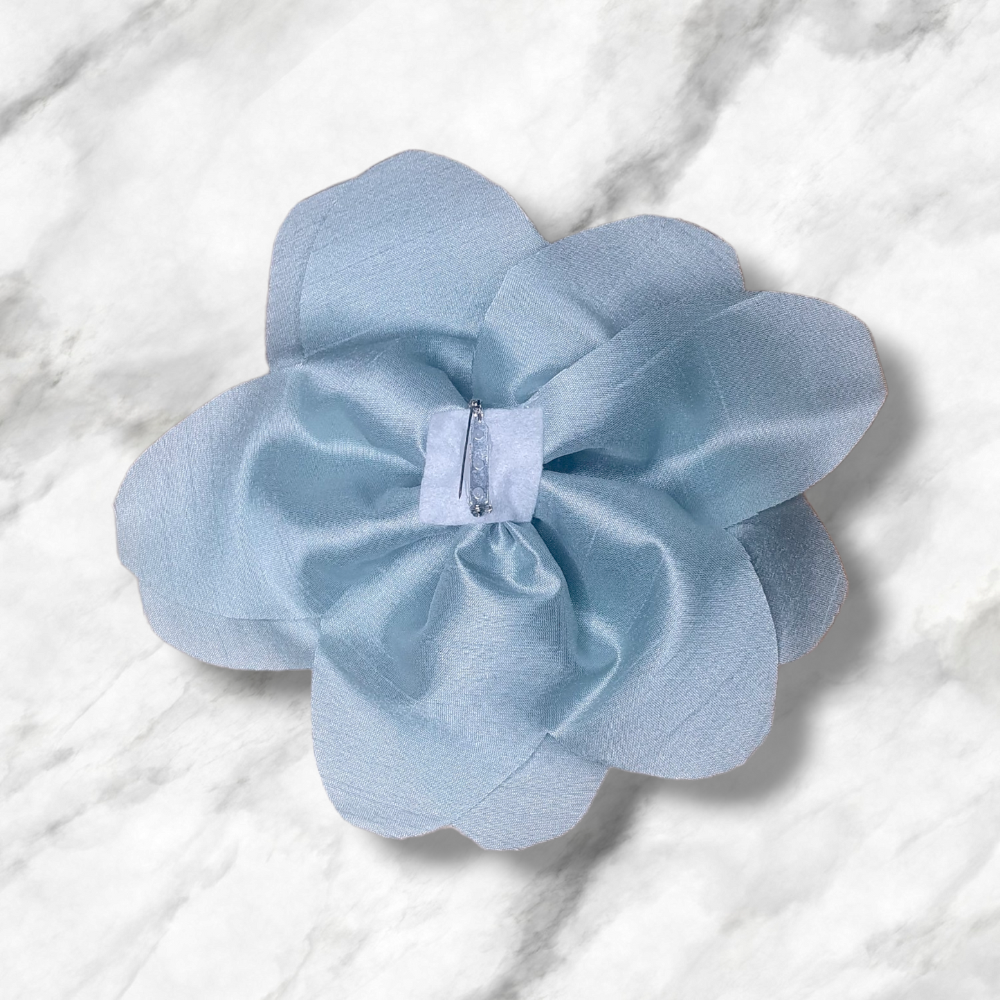 9" Flower Corsage Handmade Recycled Material, brooch Pin backing, Baby Blue Flower