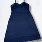 Vintage Navy 1960s St Michaels Satin Slip Lingerie Dress with lace trim UK 10