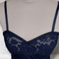 Vintage Navy 1960s St Michaels Satin Slip Lingerie Dress with lace trim UK 10