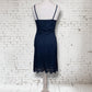 Vintage Navy 1960s St Michaels Satin Slip Lingerie Dress with lace trim UK 10