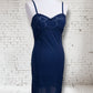 Vintage Navy 1960s St Michaels Satin Slip Lingerie Dress with lace trim UK 10