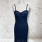 Vintage Navy 1960s St Michaels Satin Slip Lingerie Dress with lace trim UK 10