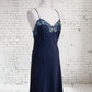 Vintage Navy 1960s St Michaels Satin Slip Lingerie Dress UK 12