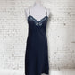 Vintage Navy 1960s St Michaels Satin Slip Lingerie Dress UK 12