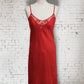 Vintage 1960s St Michael Red Satin Slip Lingerie Dress With Lace Trim UK8