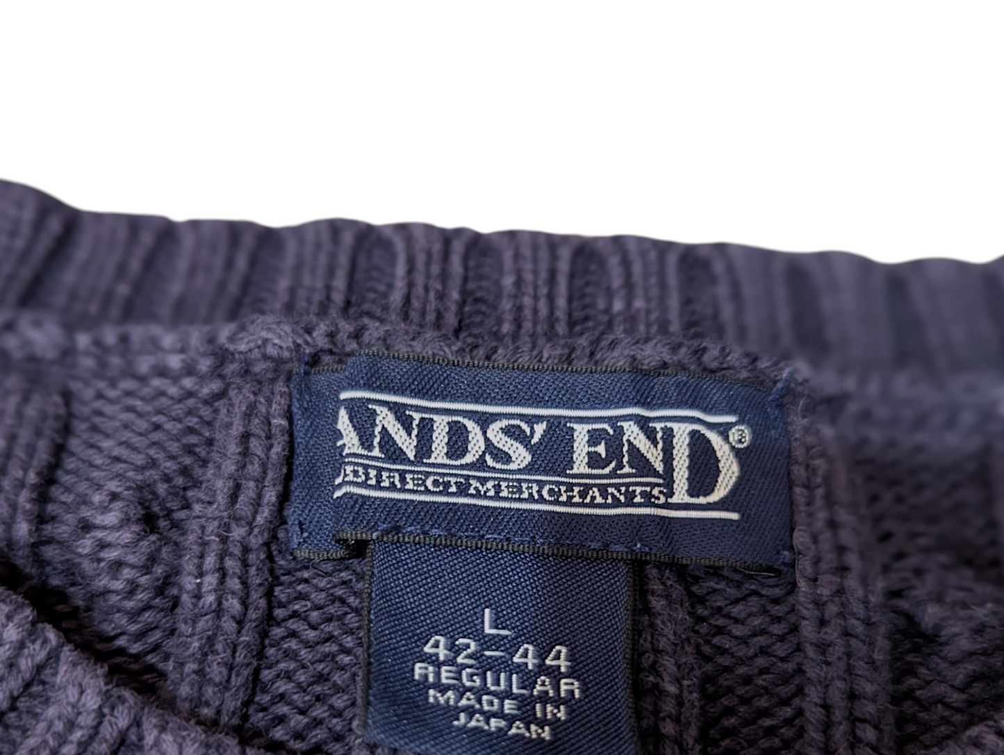 Lands End Large Preloved V-Neck Cable Knit Sweater and Blue Stripe