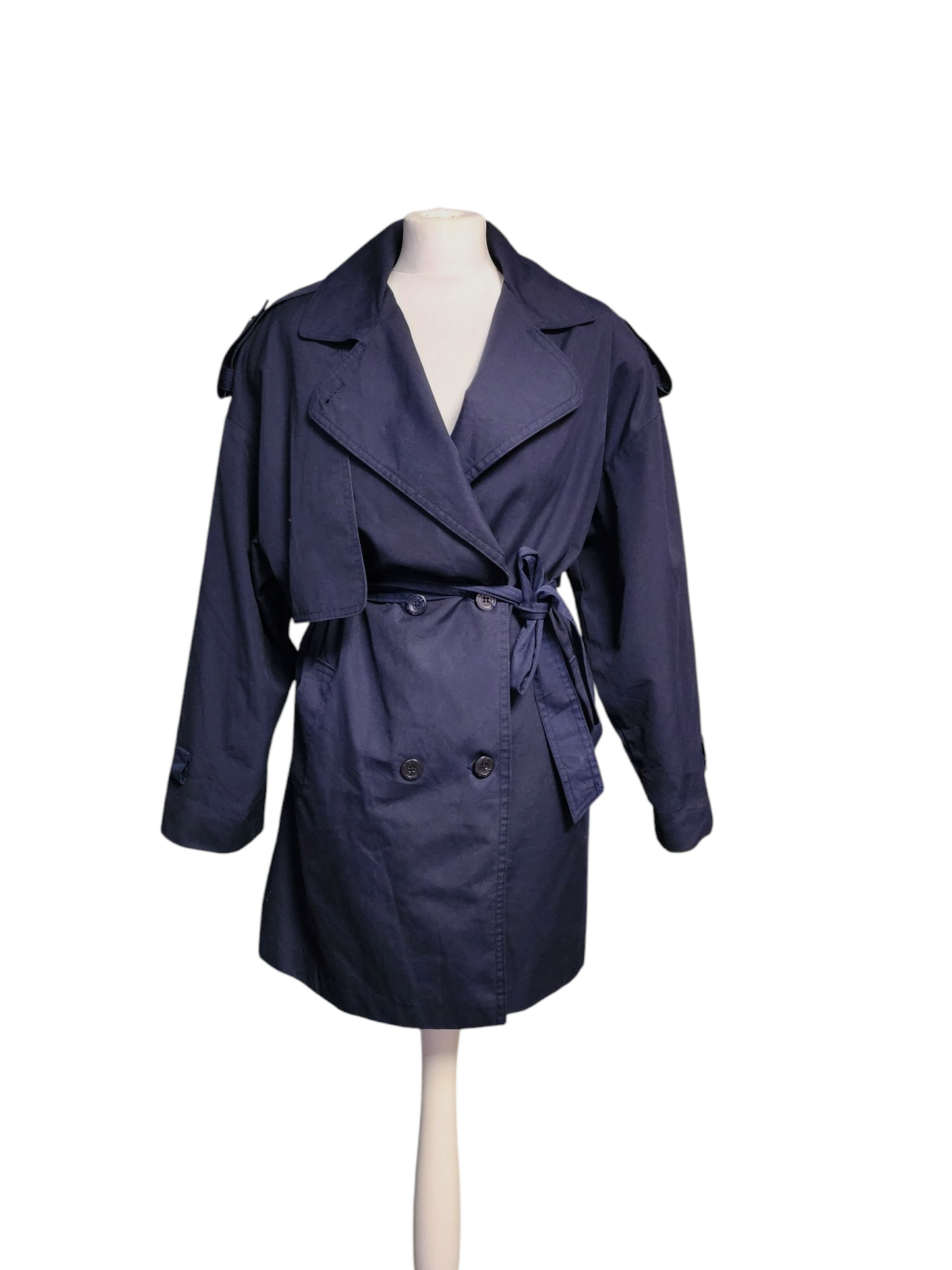 Vintage Navy 'Distinction' Oversized Trench Coat - Large