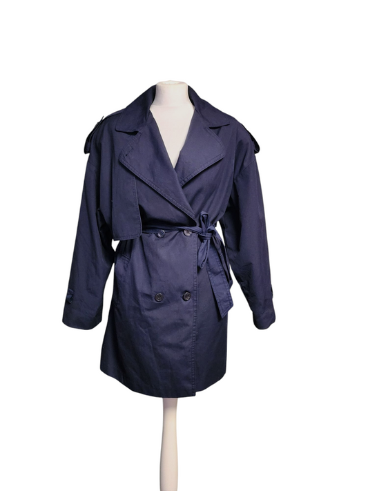 Vintage Navy 'Distinction' Oversized Trench Coat - Large