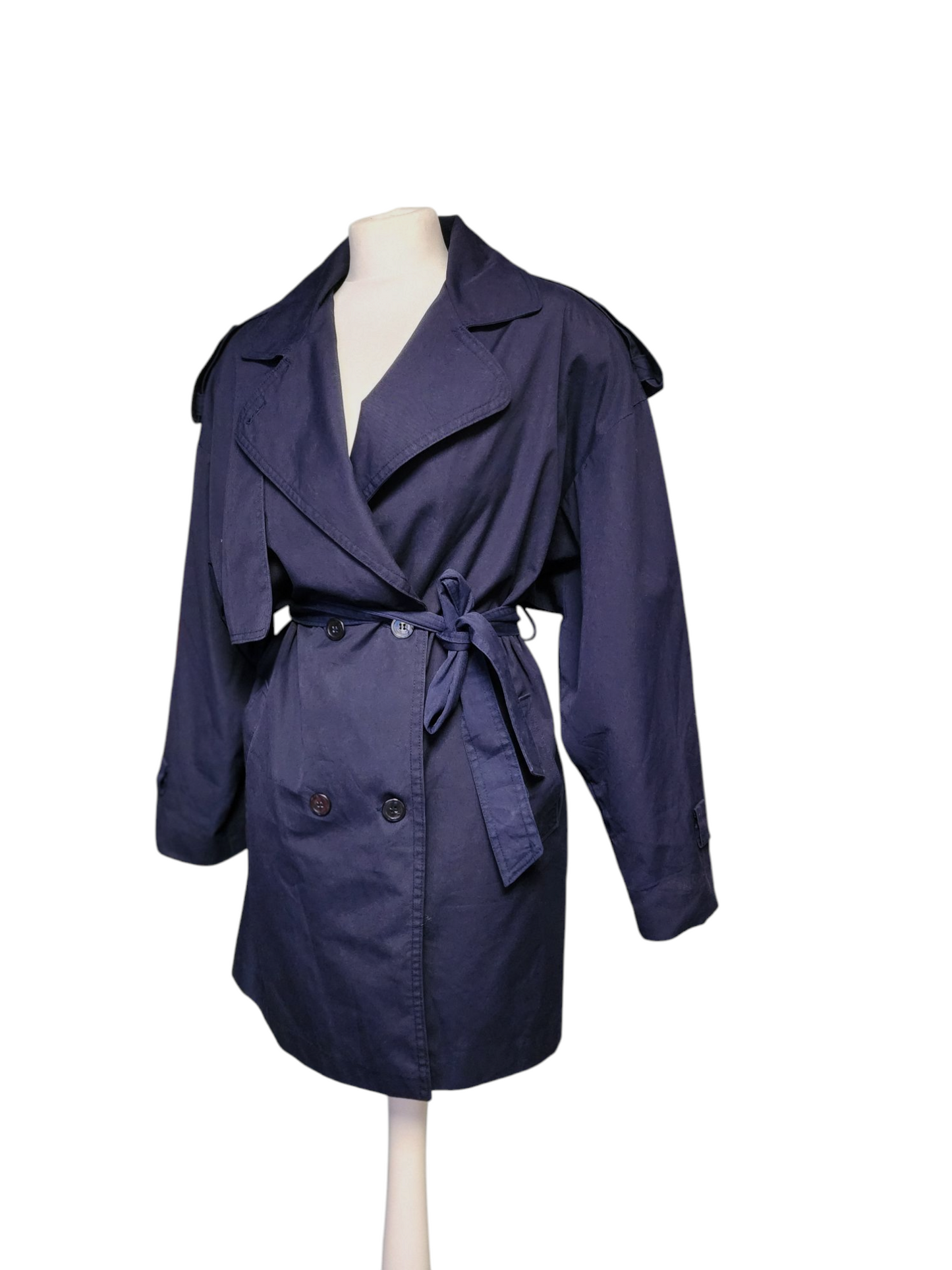 Vintage Navy 'Distinction' Oversized Trench Coat - Large