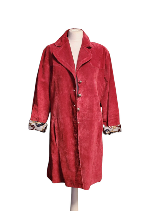 Vinatge Beth Terral Red Suede Trench Coat - Large