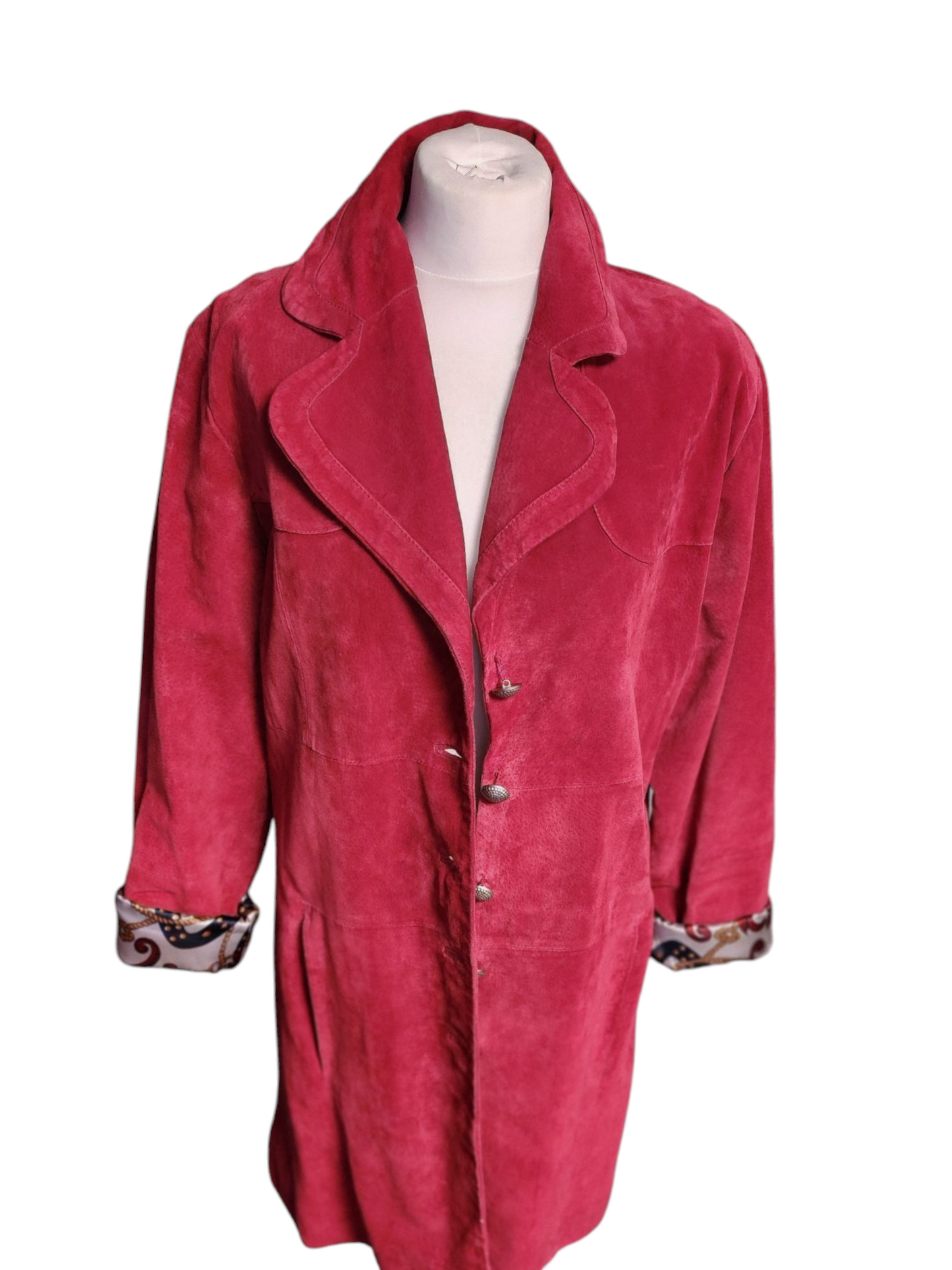 Vinatge Beth Terral Red Suede Trench Coat - Large