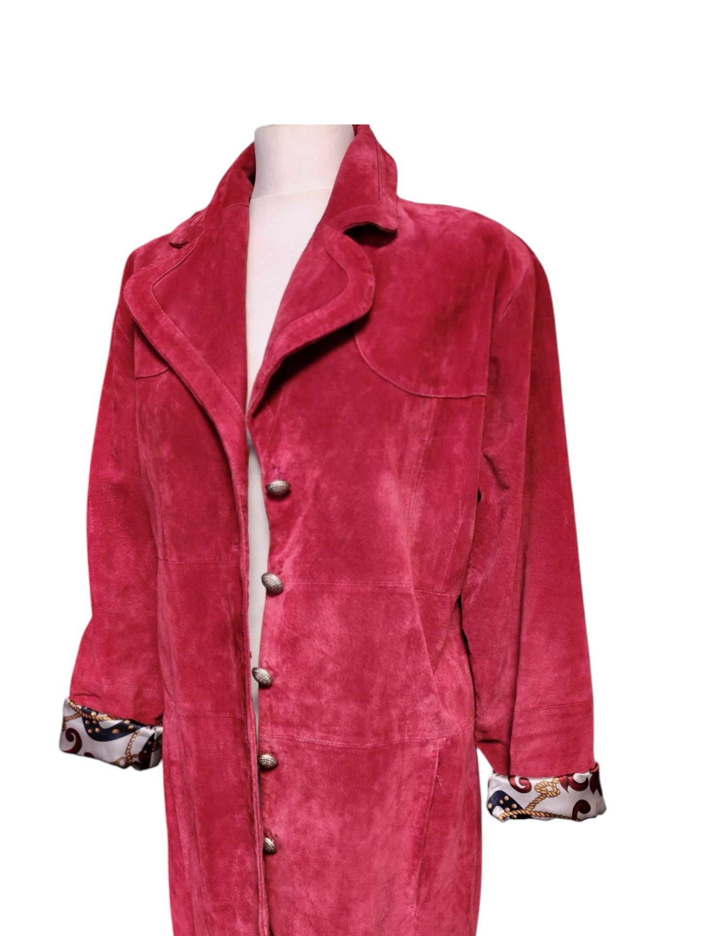 Vinatge Beth Terral Red Suede Trench Coat - Large
