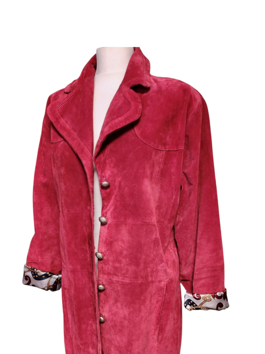 Vinatge Beth Terral Red Suede Trench Coat - Large