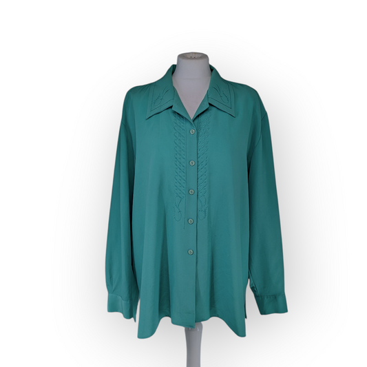 Vintage Embroidered Oversized Blouse - UK22 - Green 'Elena' Shirt