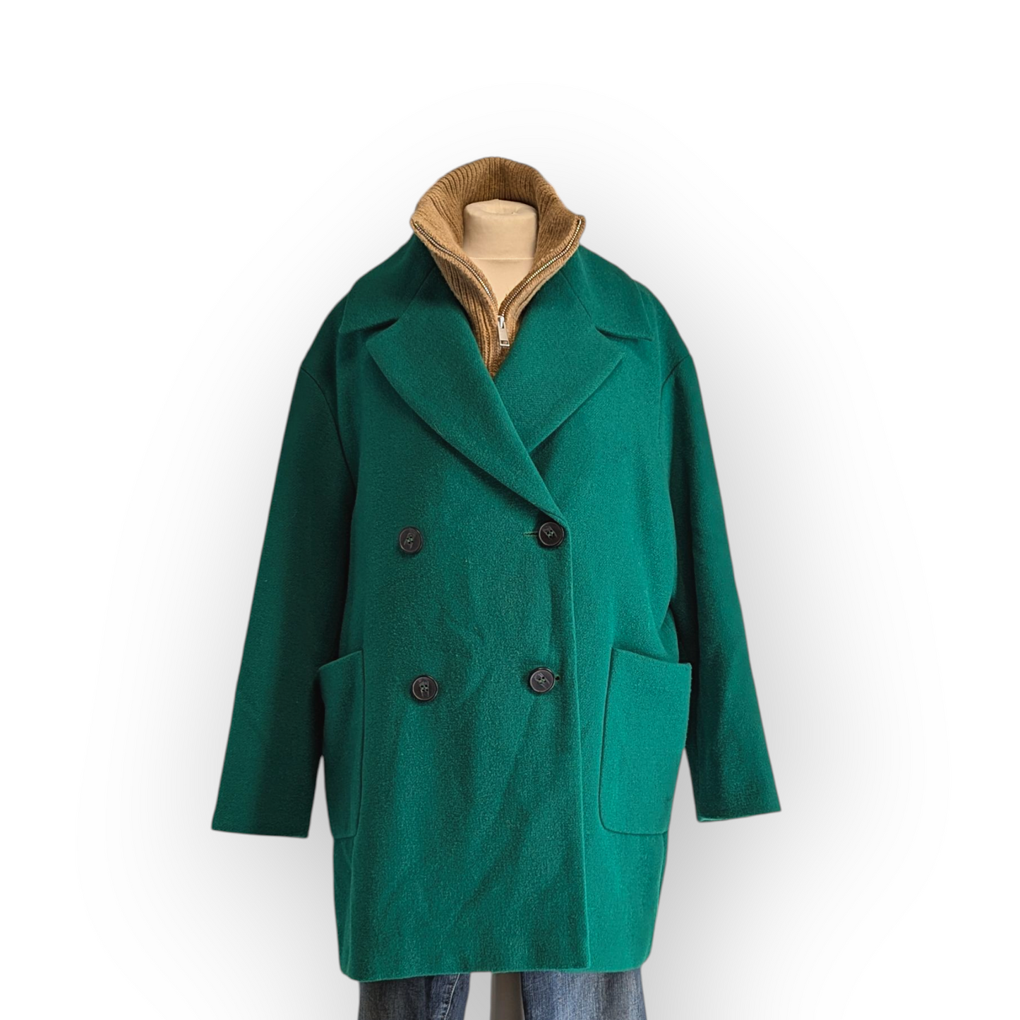 Green double breasted pea coat coat UK18