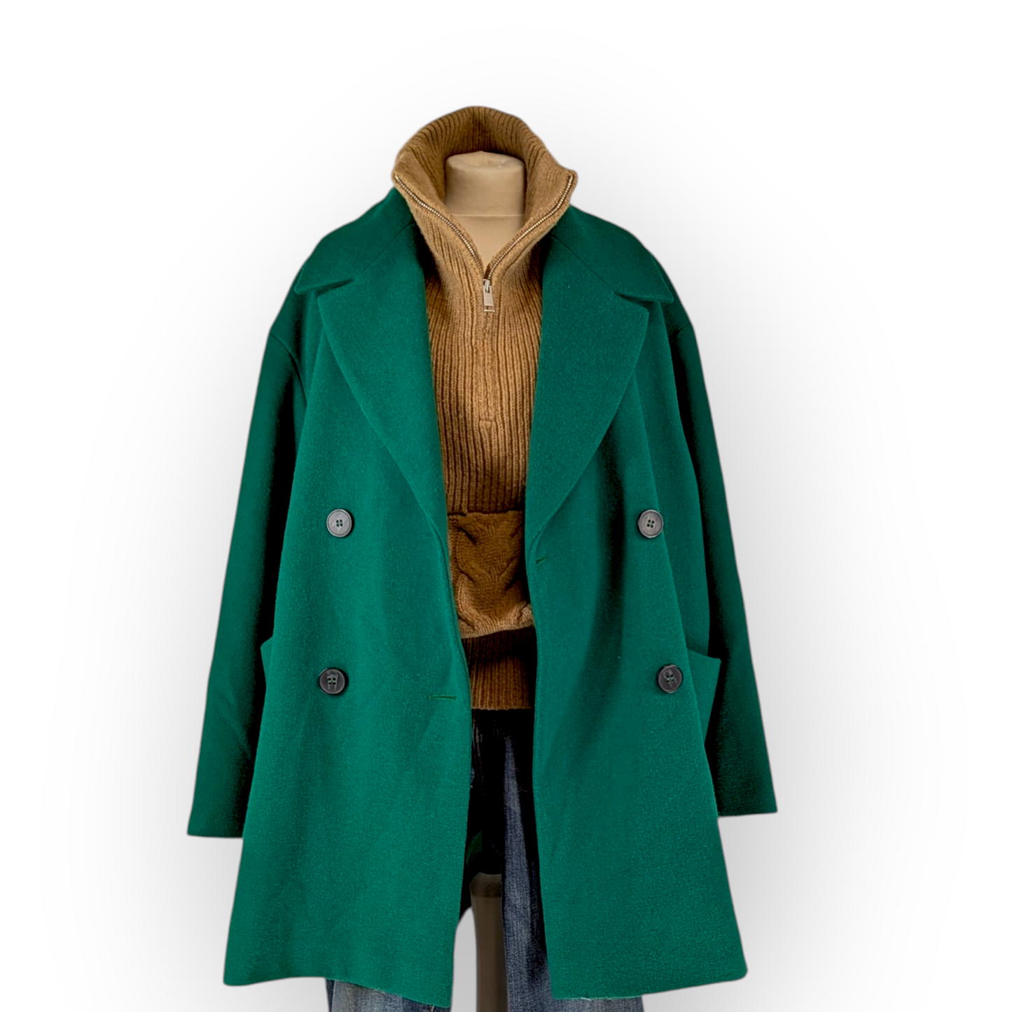 Green double breasted pea coat coat UK18