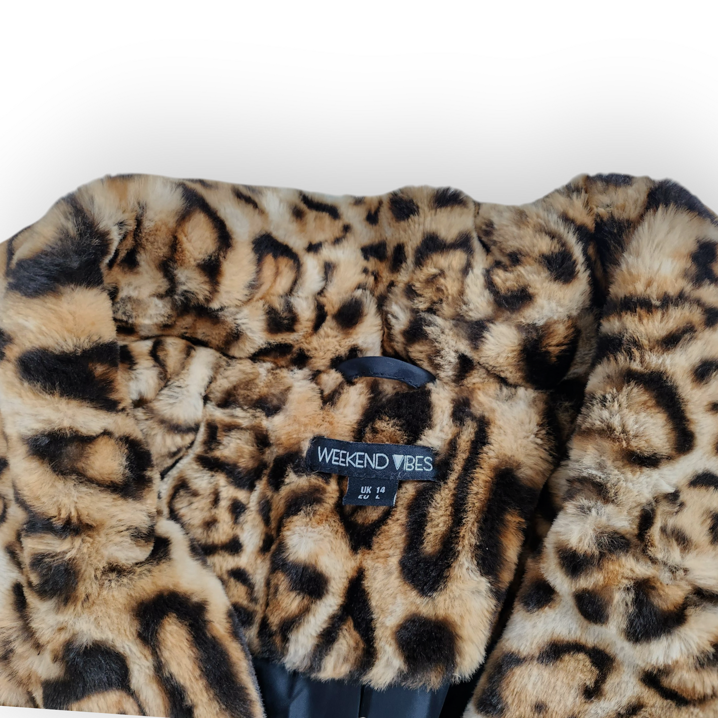 Leopard print faux fur coat UK14