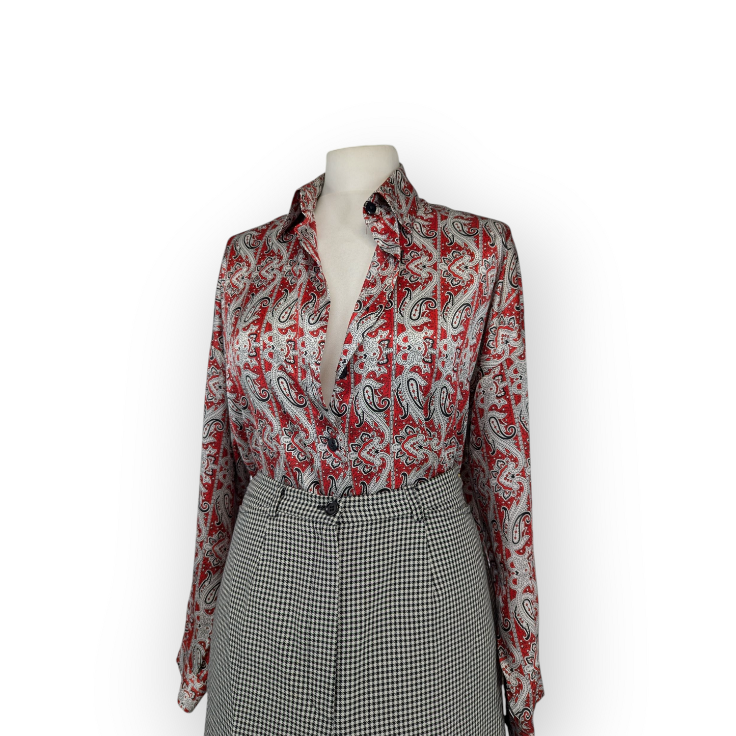Vintage Silk Paisley Print Blouse - Large