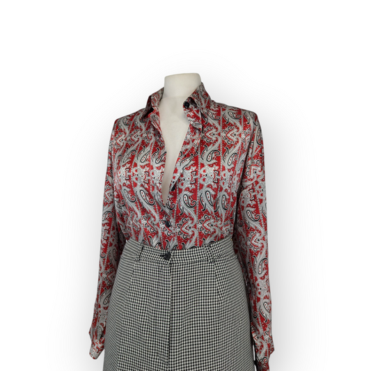 Vintage Silk Paisley Print Blouse - Large
