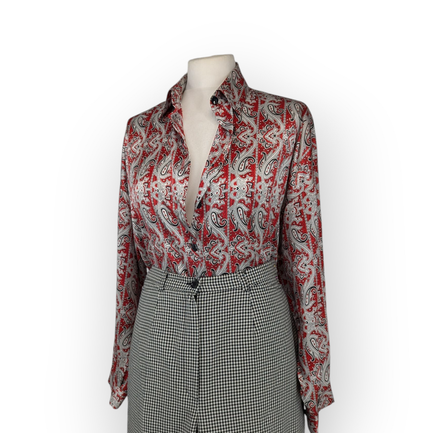 Vintage Silk Paisley Print Blouse - Large