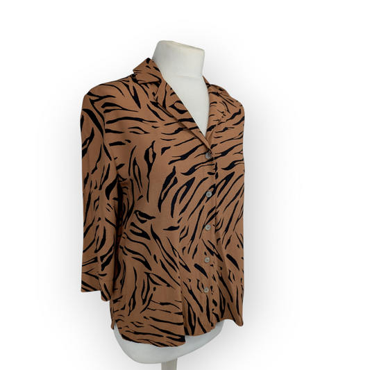 Preloved M&S brown & black Animal print 3/4 sleeve blouse UK 10