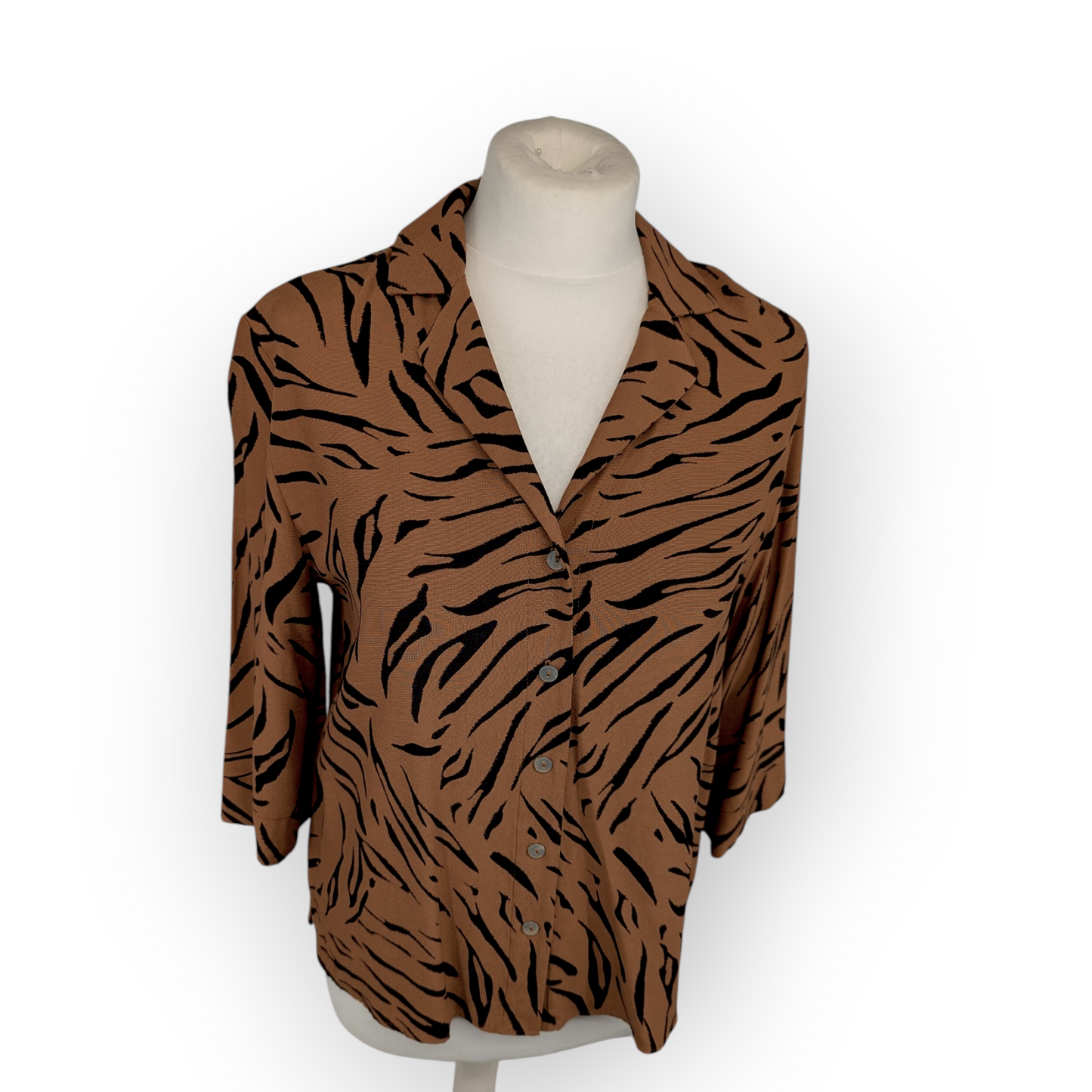 Preloved M&S brown & black Animal print 3/4 sleeve blouse UK 10