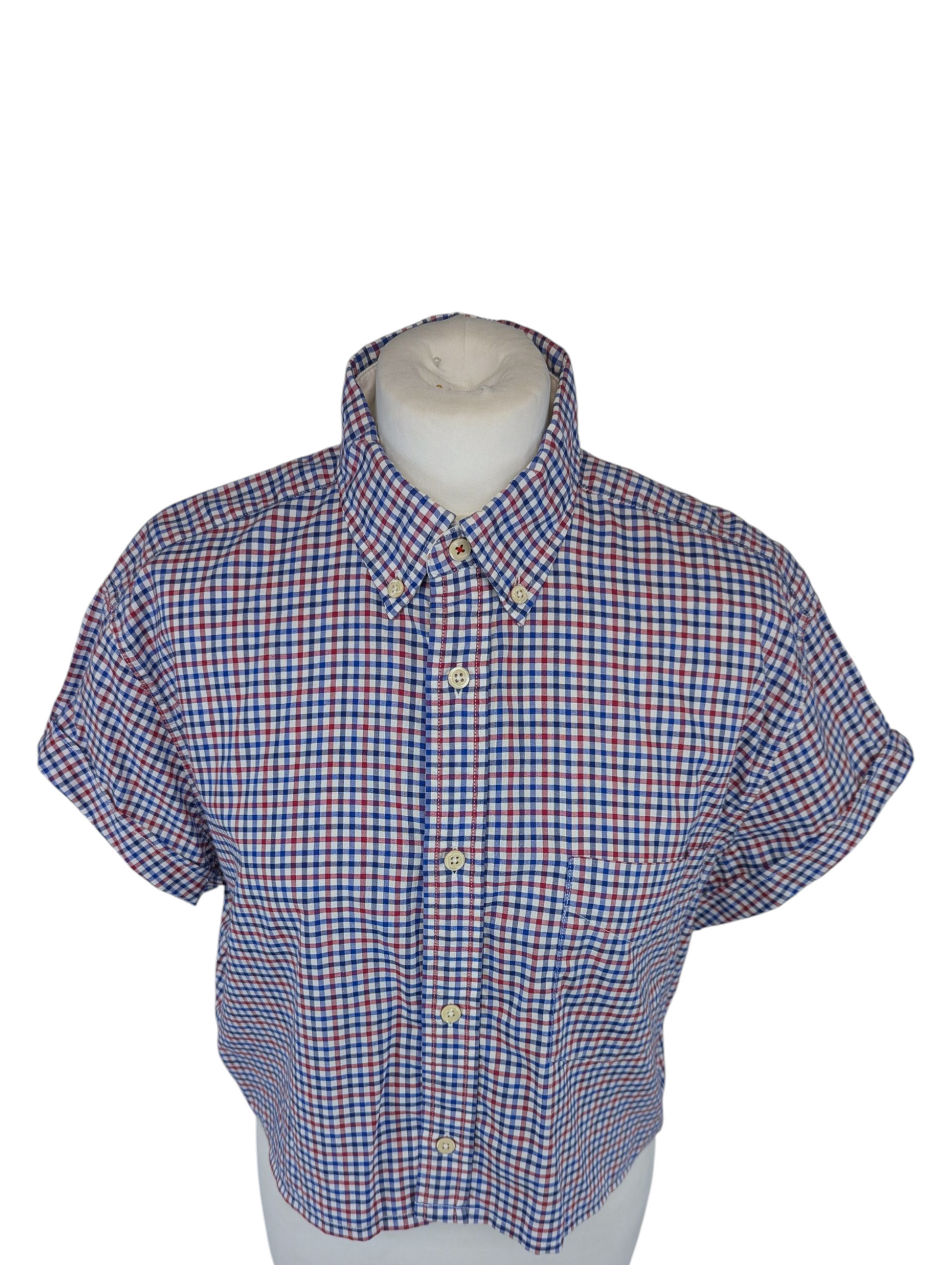 Oversized Gingham Shirt -TM Lewin -Button Down Collar - Red Blue Red - Medium