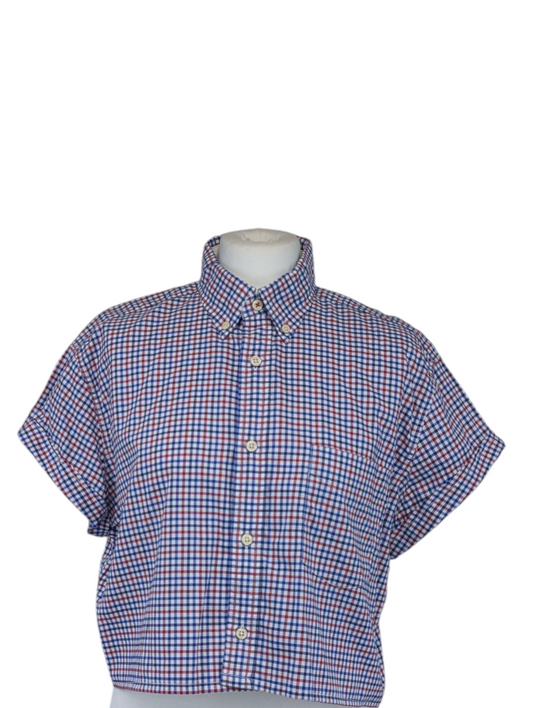 Oversized Gingham Shirt -TM Lewin -Button Down Collar - Red Blue Red - Medium