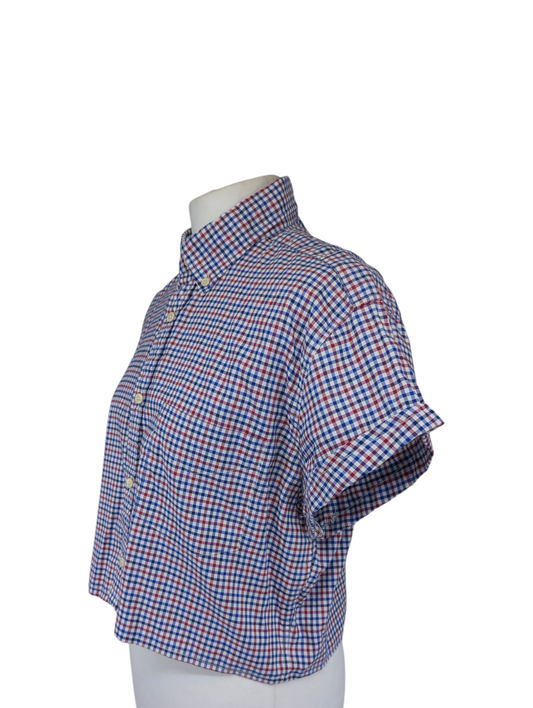 Oversized Gingham Shirt -TM Lewin -Button Down Collar - Red Blue Red - Medium