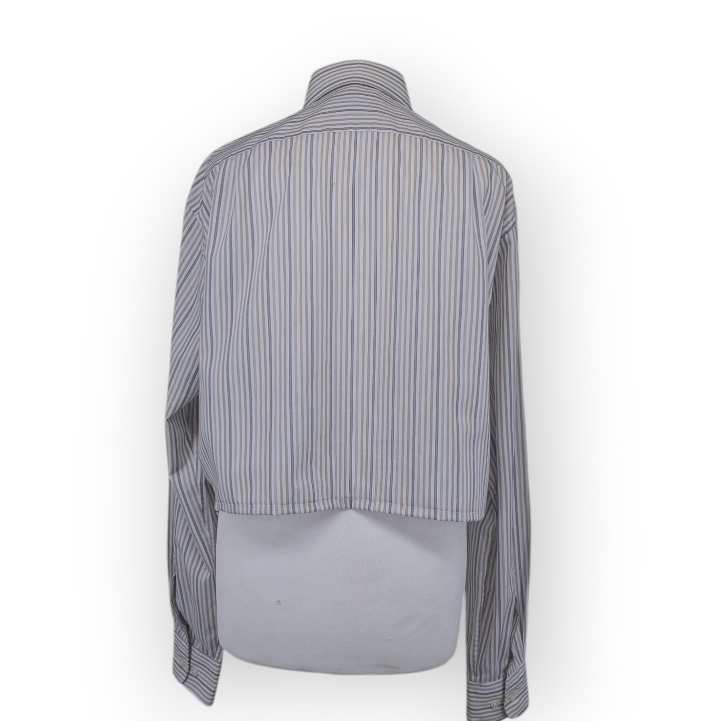 Preloved - Cropped Marks & Spencer - Grey , Beige & White Stripe Shirt - Long Sleeve - XL