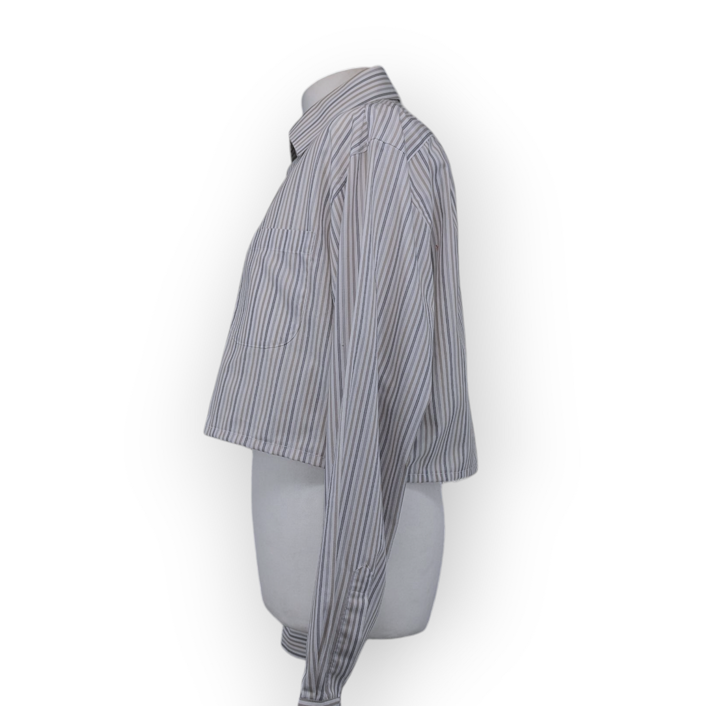 Preloved - Cropped Marks & Spencer - Grey , Beige & White Stripe Shirt - Long Sleeve - XL