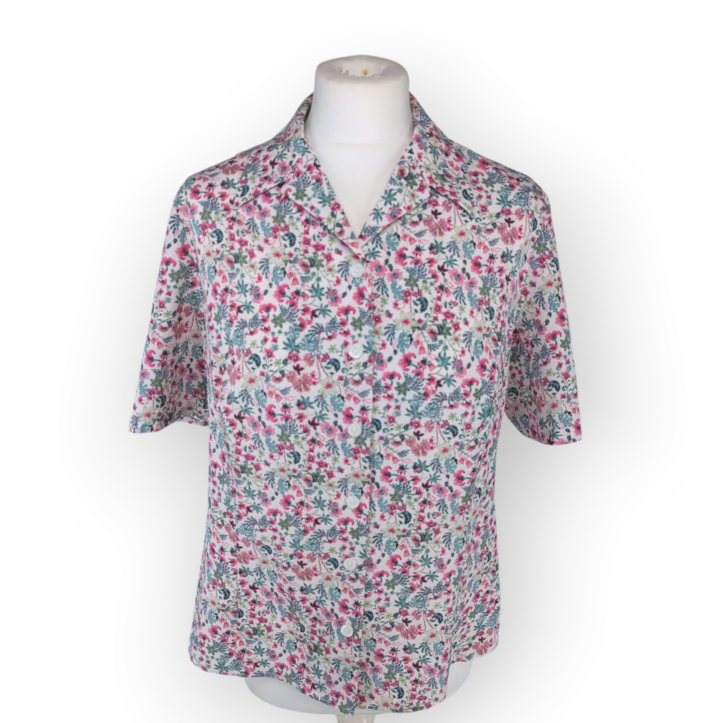 Honor Milburn Floral Ditsy Short Sleeve Blouse Pink Green (UK10) Small