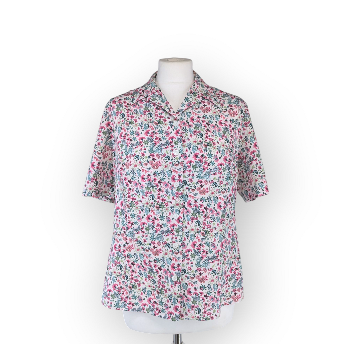 Honor Milburn Floral Ditsy Short Sleeve Blouse Pink Green (UK10) Small