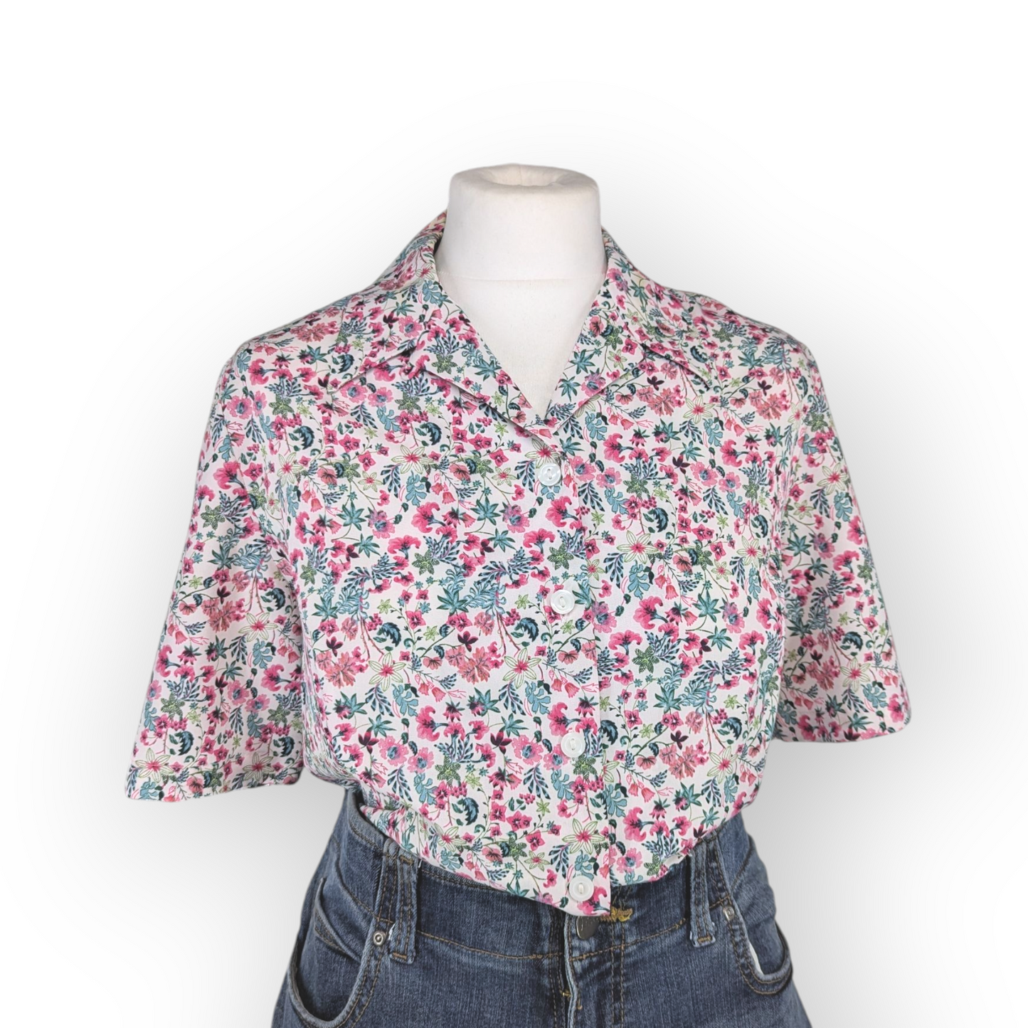 Honor Milburn Floral Ditsy Short Sleeve Blouse Pink Green (UK10) Small
