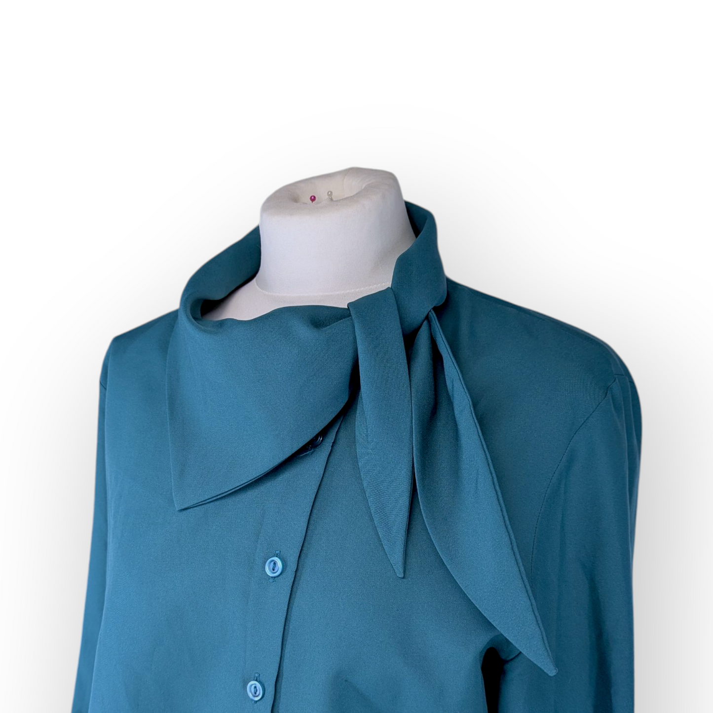 Vintage Dark Green Bow Scarf tie Blouse - Medium
