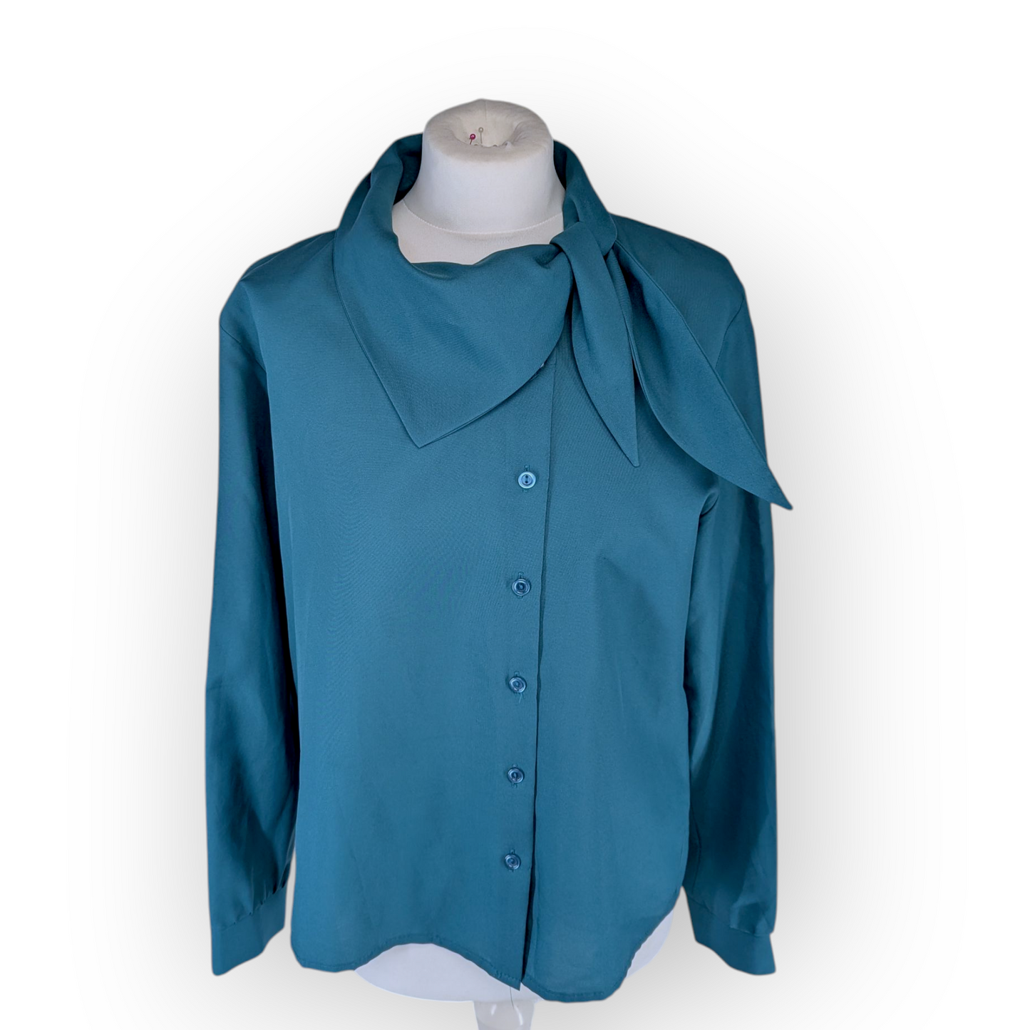 Vintage Dark Green Bow Scarf tie Blouse - Medium