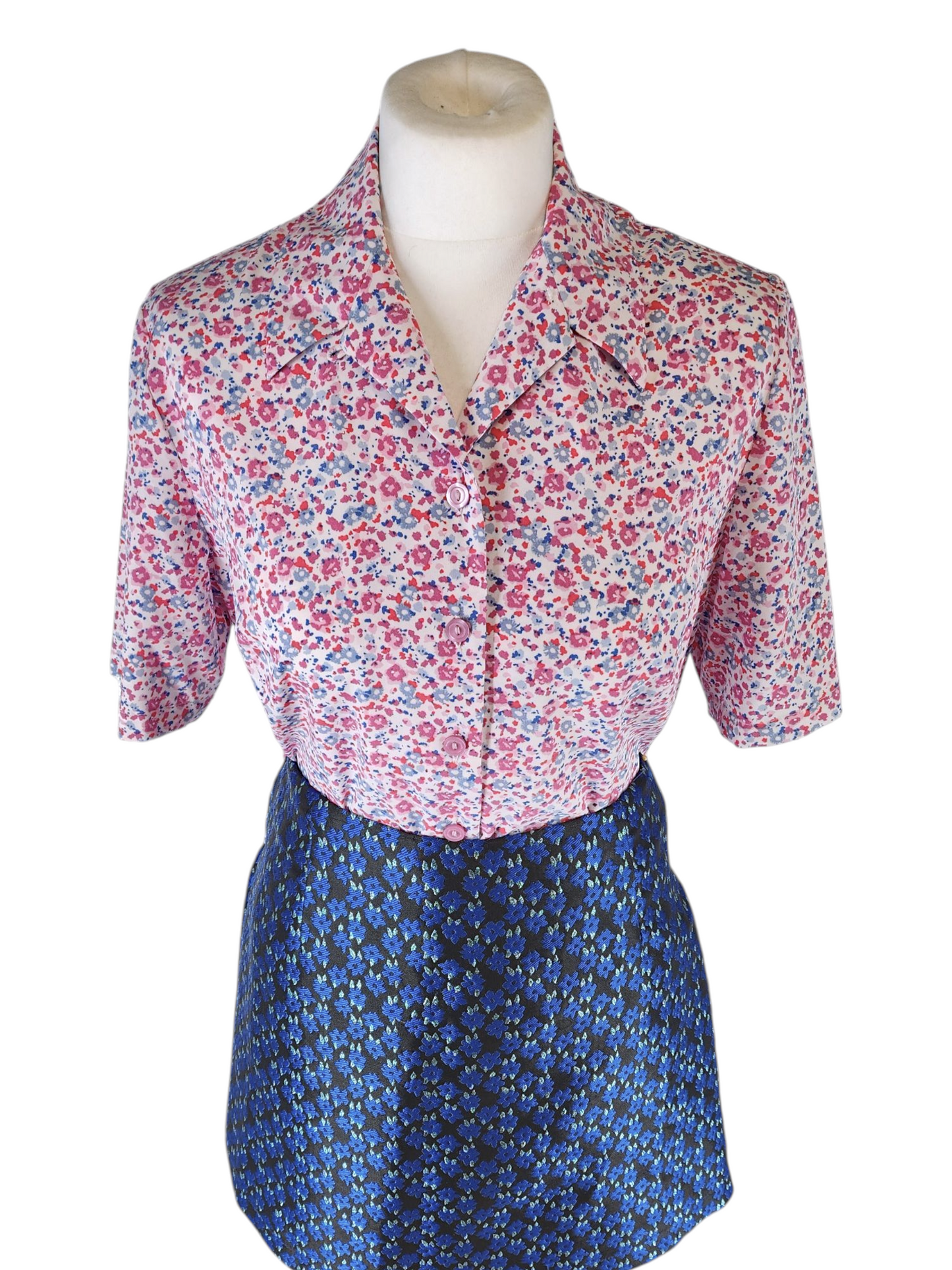 Honor Milburn Floral Ditsy Short Sleeve Blouse Pink Blue (UK12)