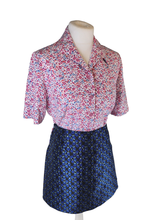Honor Milburn Floral Ditsy Short Sleeve Blouse Pink Blue (UK12)
