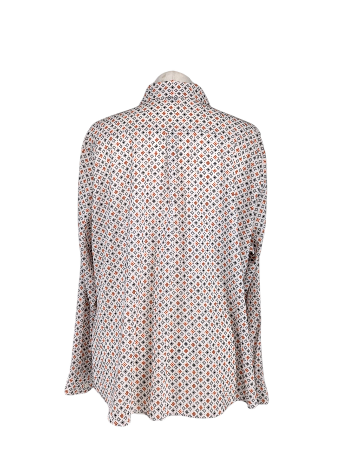 Vintage grey & orange pattern long sleev blouse UK 20