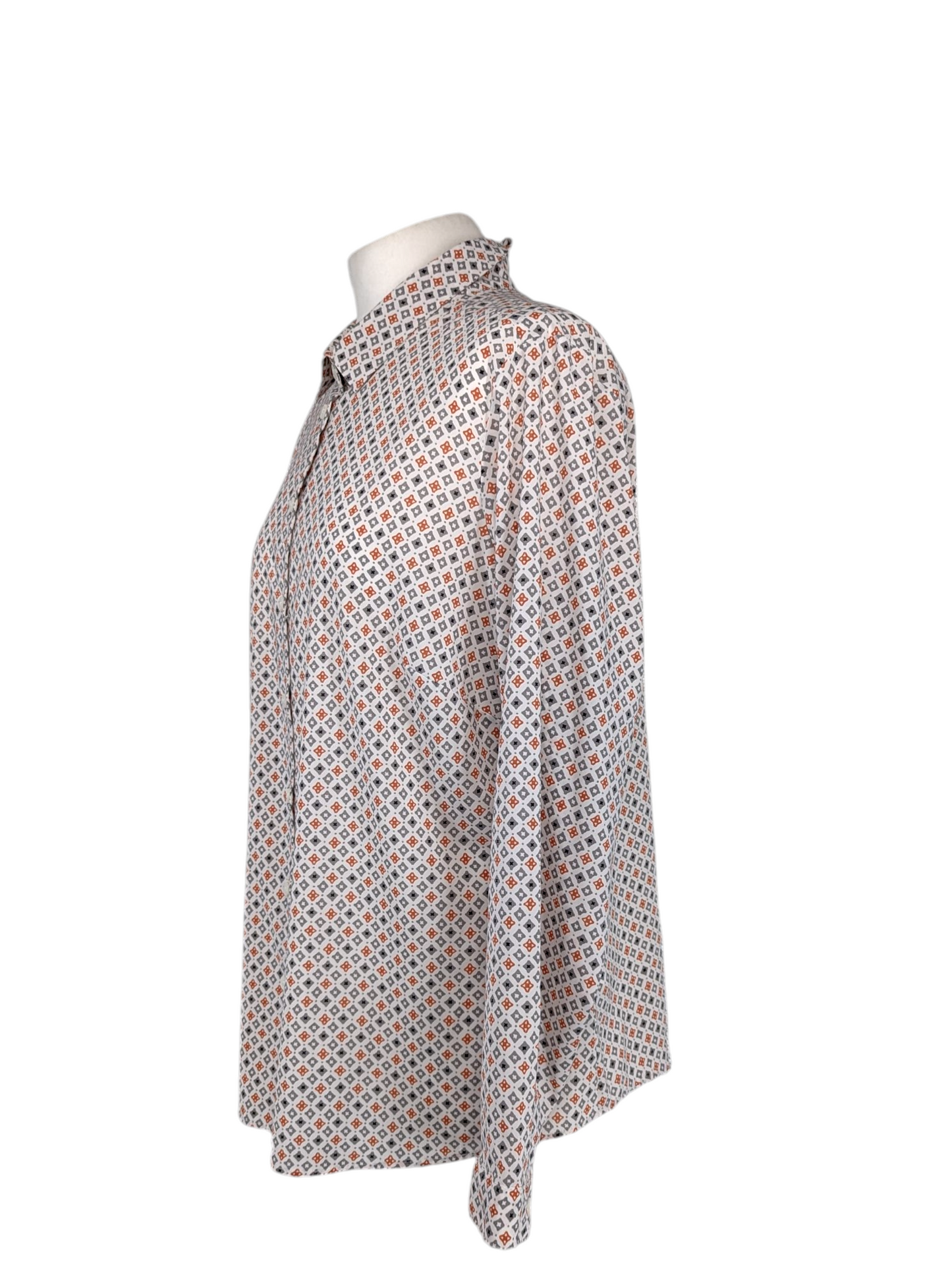Vintage grey & orange pattern long sleev blouse UK 20