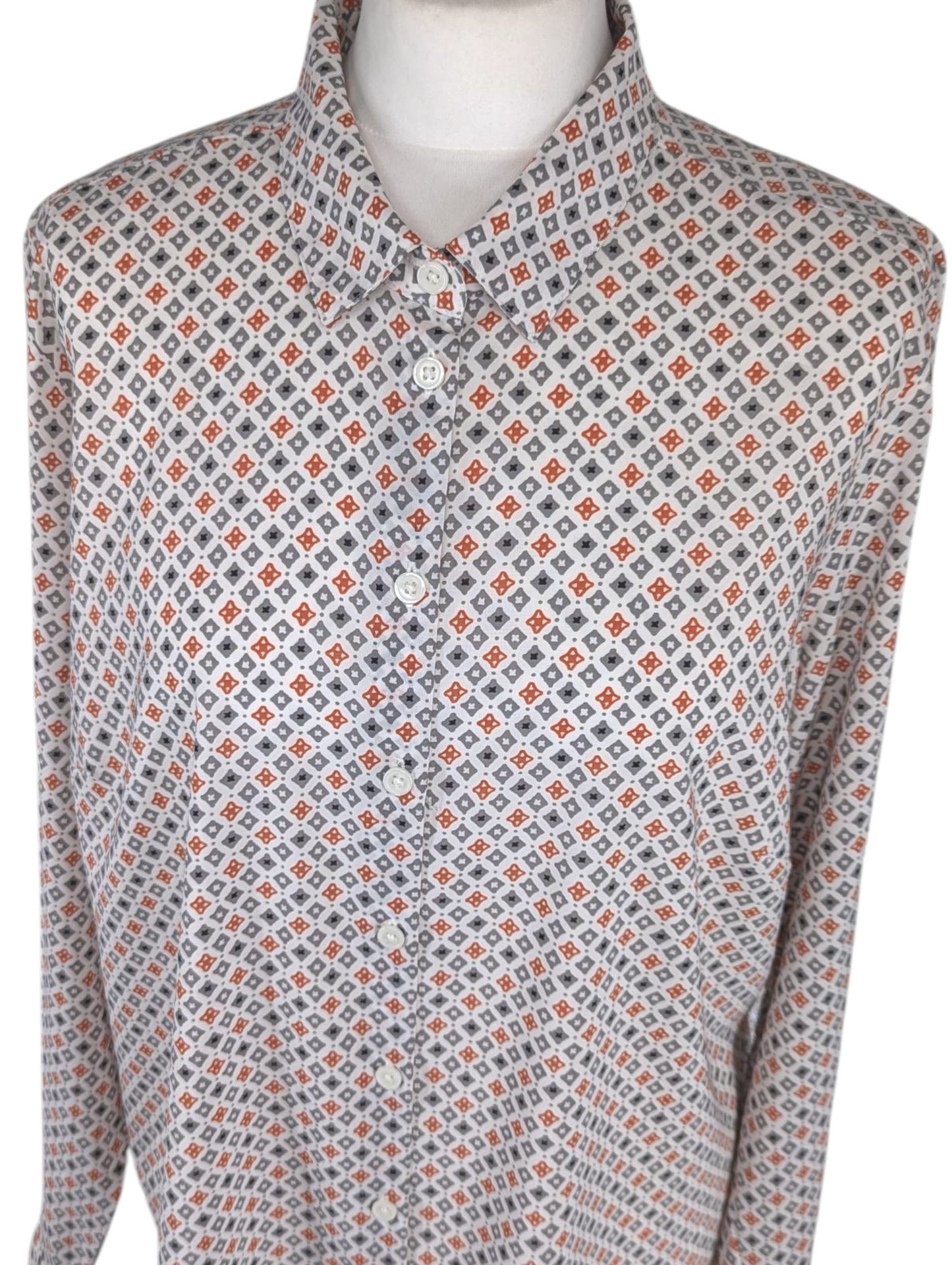 Vintage grey & orange pattern long sleev blouse UK 20