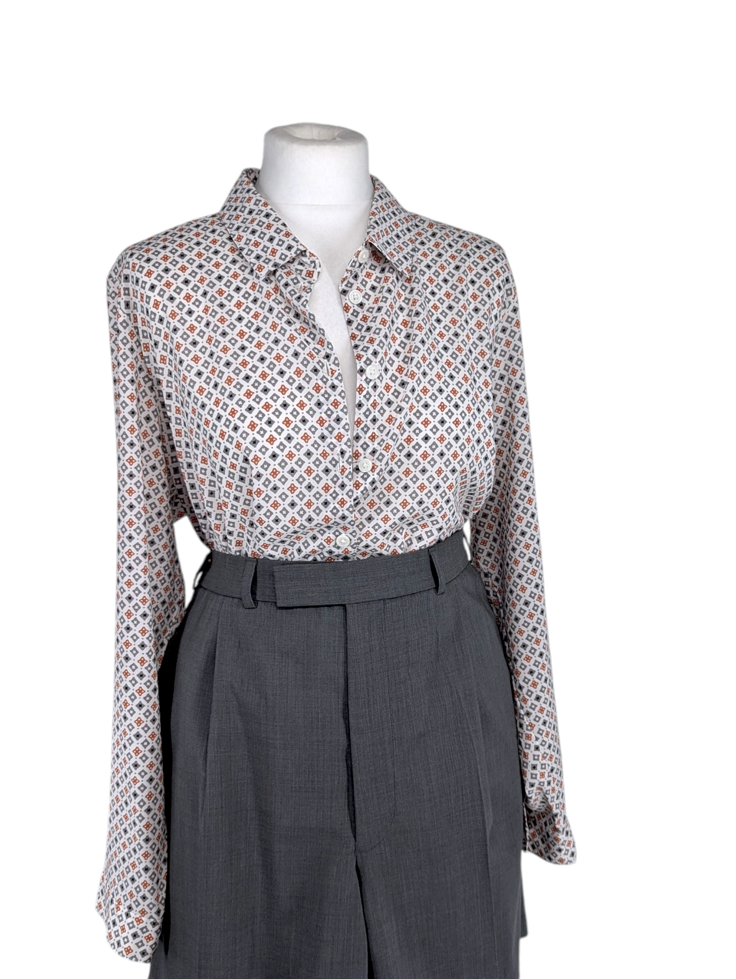 Vintage grey & orange pattern long sleev blouse UK 20