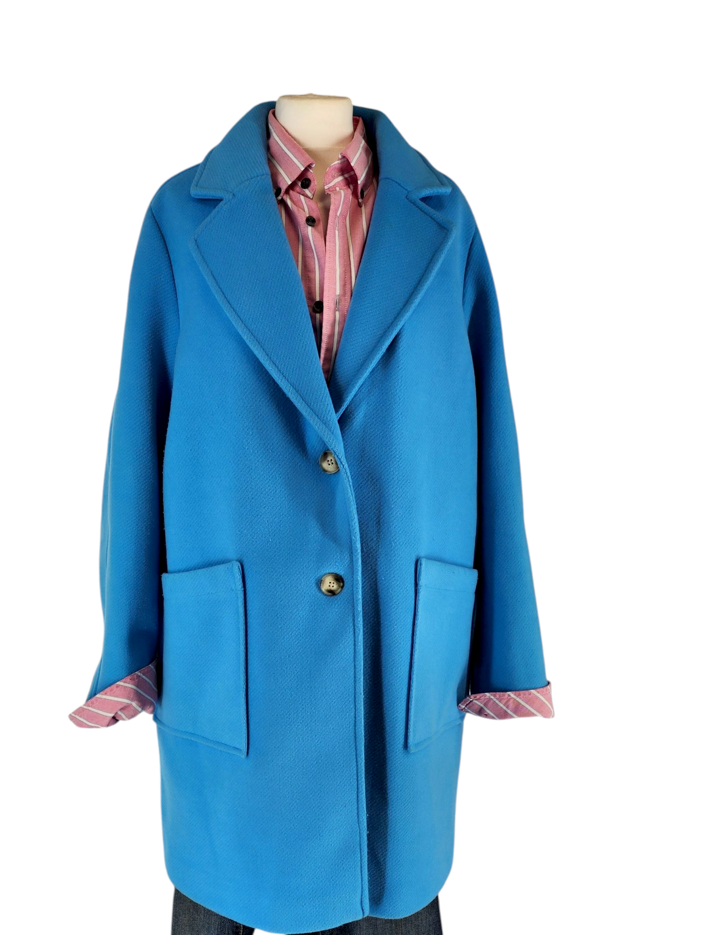 Turquoise longline cocoon coat uK18
