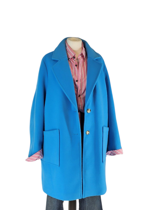 Turquoise longline cocoon coat uK18