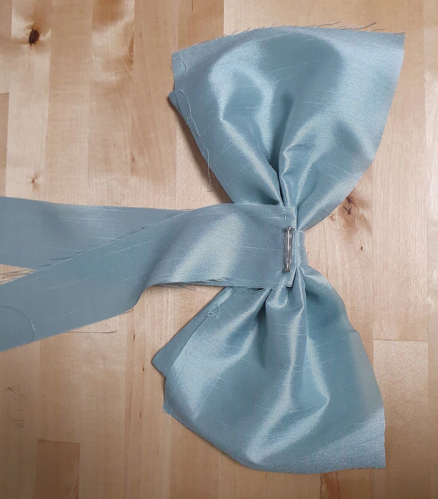 12" XL Fabric Bow Handmade Recycled Material, Pin Back, Shoulder Brooch