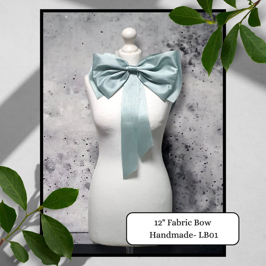 12" XL Fabric Bow Handmade Recycled Material, Pin Back, Shoulder Brooch